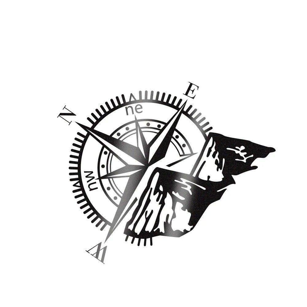 Car Compass Mountain Style Sticker Vinyl Decals(Reflective Black)