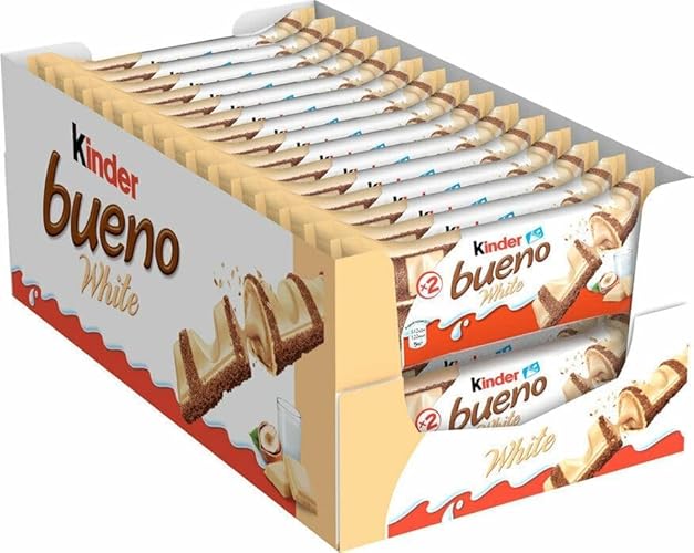 Kinder Bueno Wafer Twin Bars-Bulk Chocolate Gift Packs, Full Pack Milk Chocolate Covered Wafer With Milky and Hazelnut Filling - White Chocolate Bars T2 x 30 - Whole Case