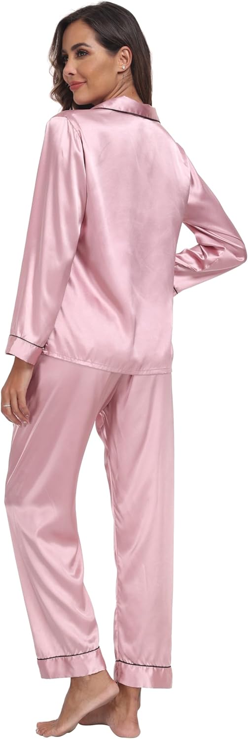 Super Shopping-zone Women's Satin Pajama Set Long Sleeve Pajamas Button Down Pjs Set Silky Sleep Set Sleepwear Loungewear - Image 6