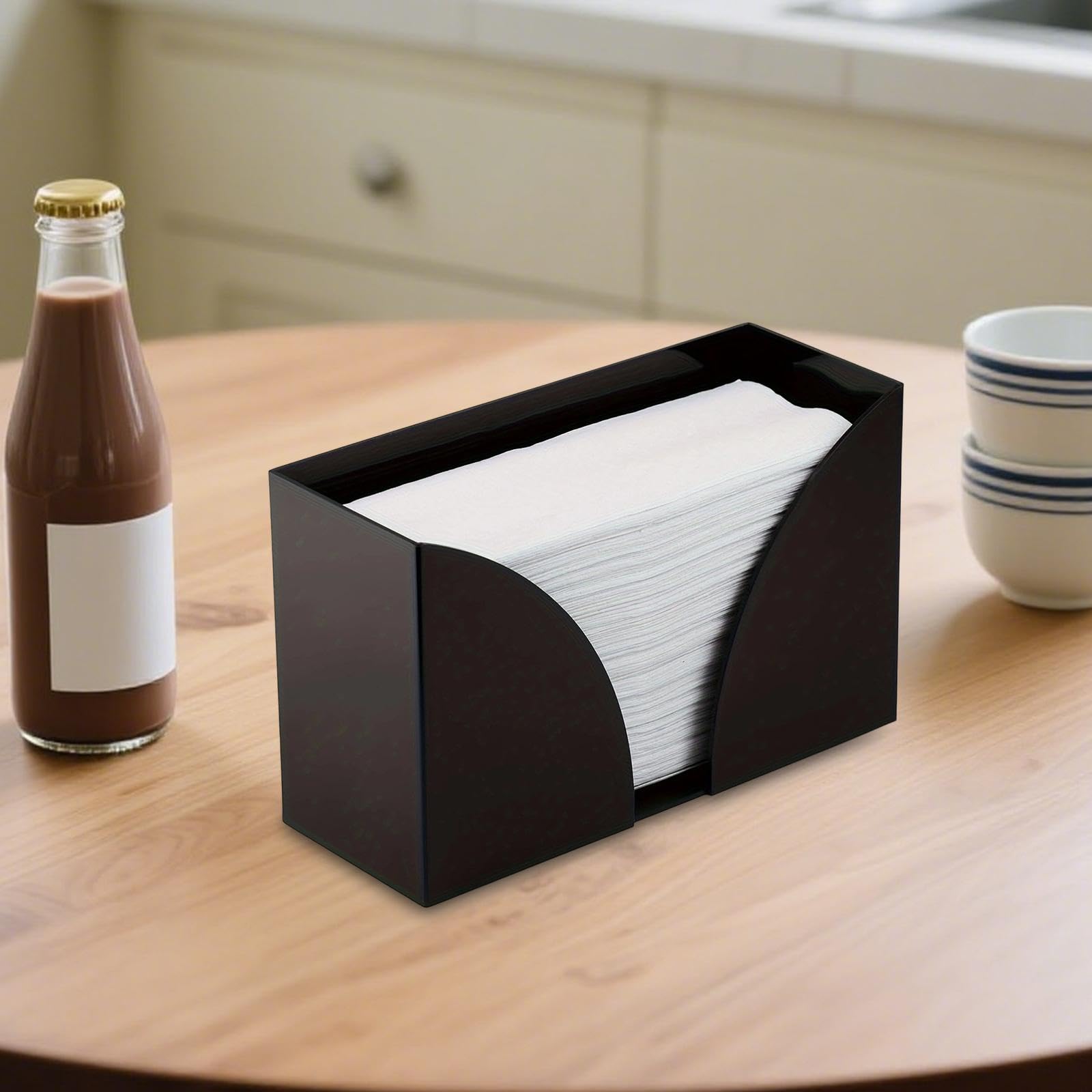 Porte-Serviettes Acrylique Distributeur de Papier Stand Organiseur Simple Fonction Résistant Au Chocs pour Restaurant Cuisine Salle de Bains Salon Bur, Noir