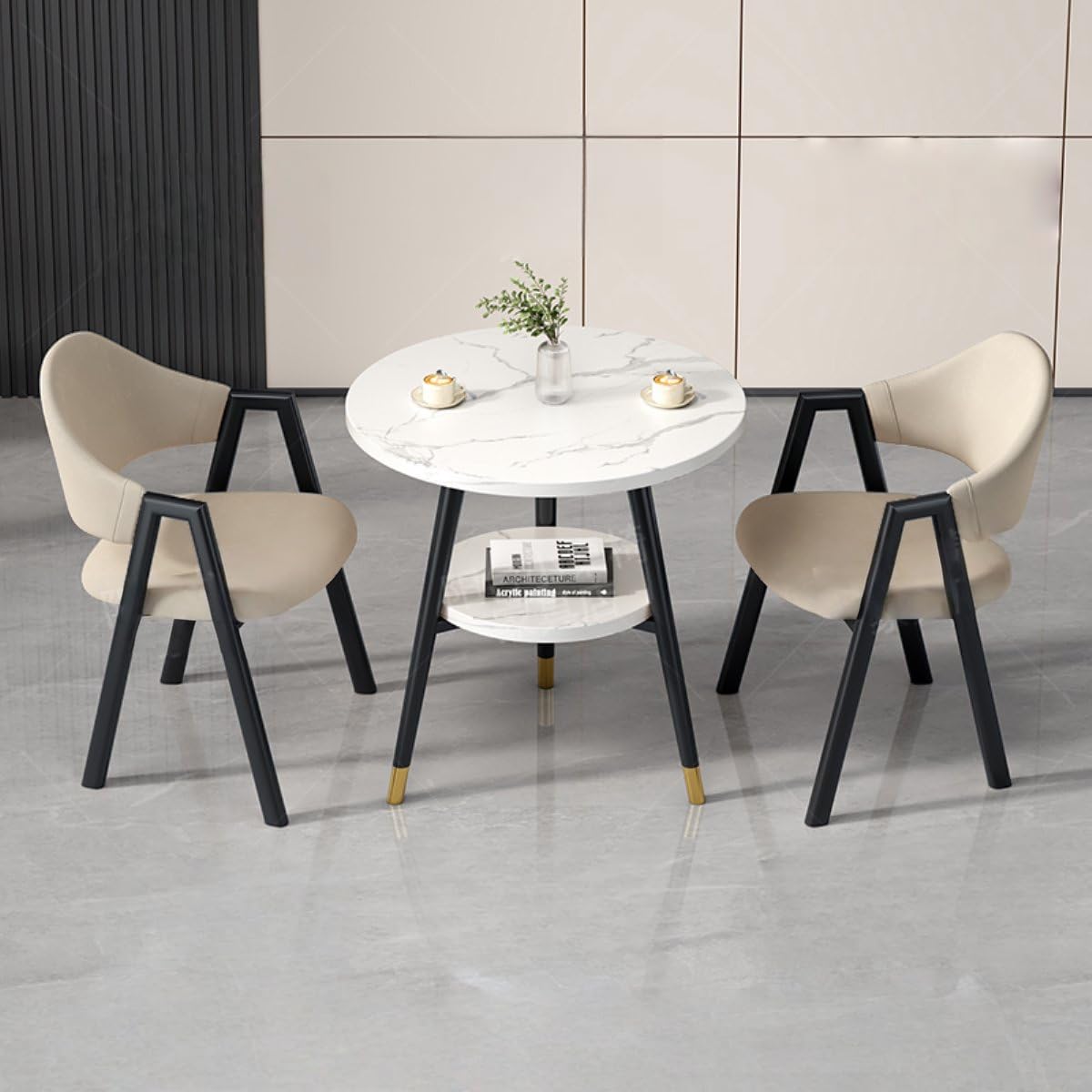 Round Reception Desk and Chair Set, Office Conference Table &amp; Chairs, Business Coffee Dining Table Set for Small Space Reception Room, Lounge, Conference Room
