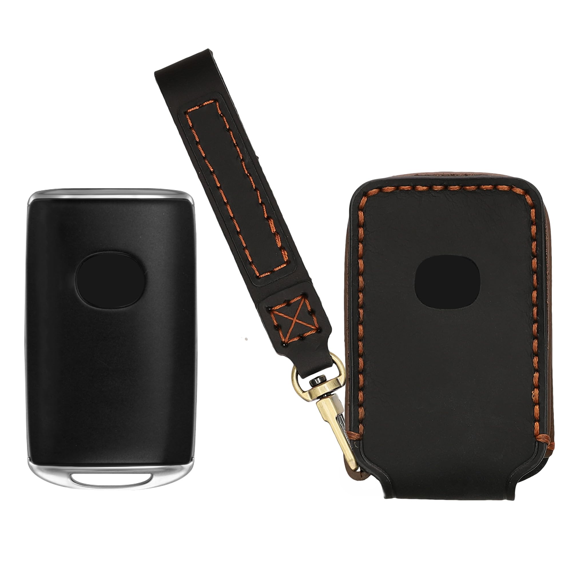 kwmobile Etui na klucze z prawdziwej skóry kompatybilne z Mazda 3-klawisz CX30 CX50 CX60 CX90 MX-30 – Premium etui na kluczyk samochodowy – skórzane etui na smart key – czarne