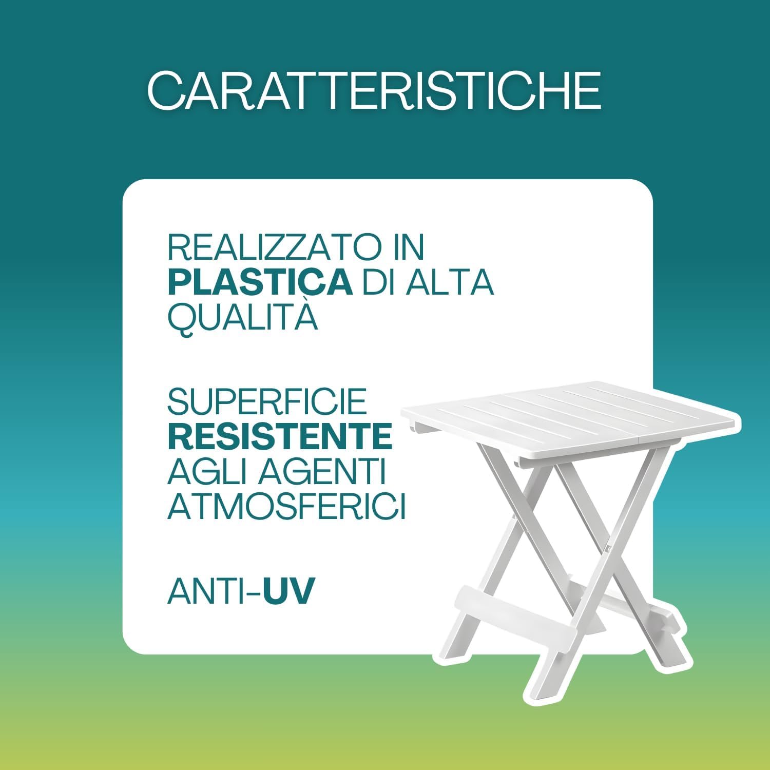 PALUPLUS Tavolo Pieghevole da Giardino in Plastica di colore BIANCO, Misura 44x44x51 cm, Tavolino Salvaspazio Piccolo da Campeggio, Picnic, per Esterno ed Interno -ADI201F