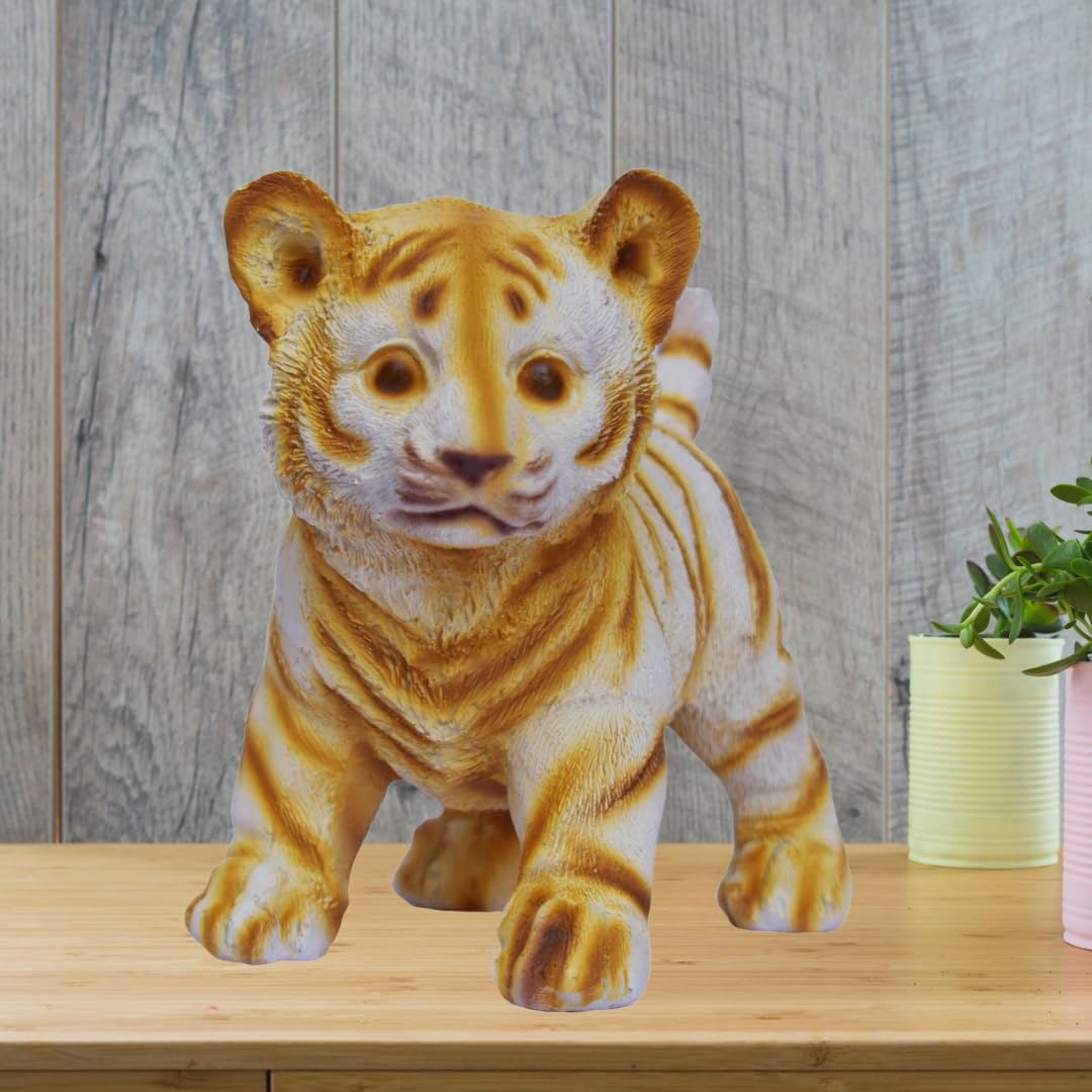 ARADH Enchanting Tiger Baby Statue – a Striking showpiece Seamlessly Marrying Artistry Ideal for Living Rooms, Offices & Home Decor | Handcrafted and Hand-Painted | 7 Inches (Yellow Standing)