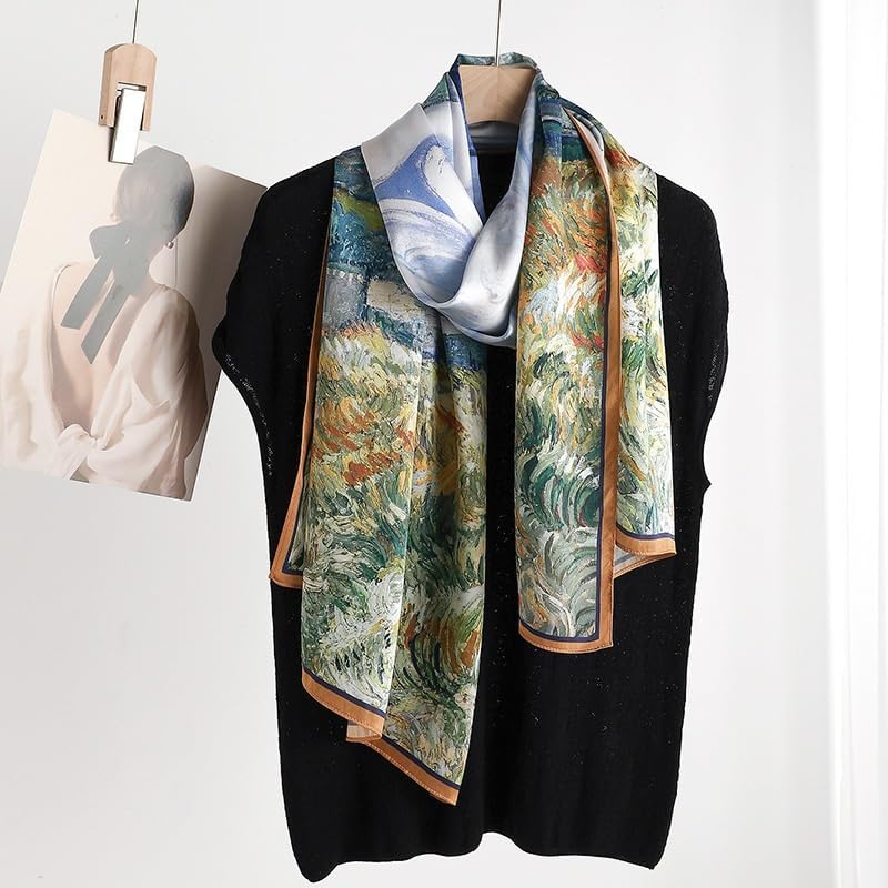 Women's Warm Silk Print Thin Long Scarf Shawl Fashion Luxury Satin Scarf Wraps Sunscreen Shawls