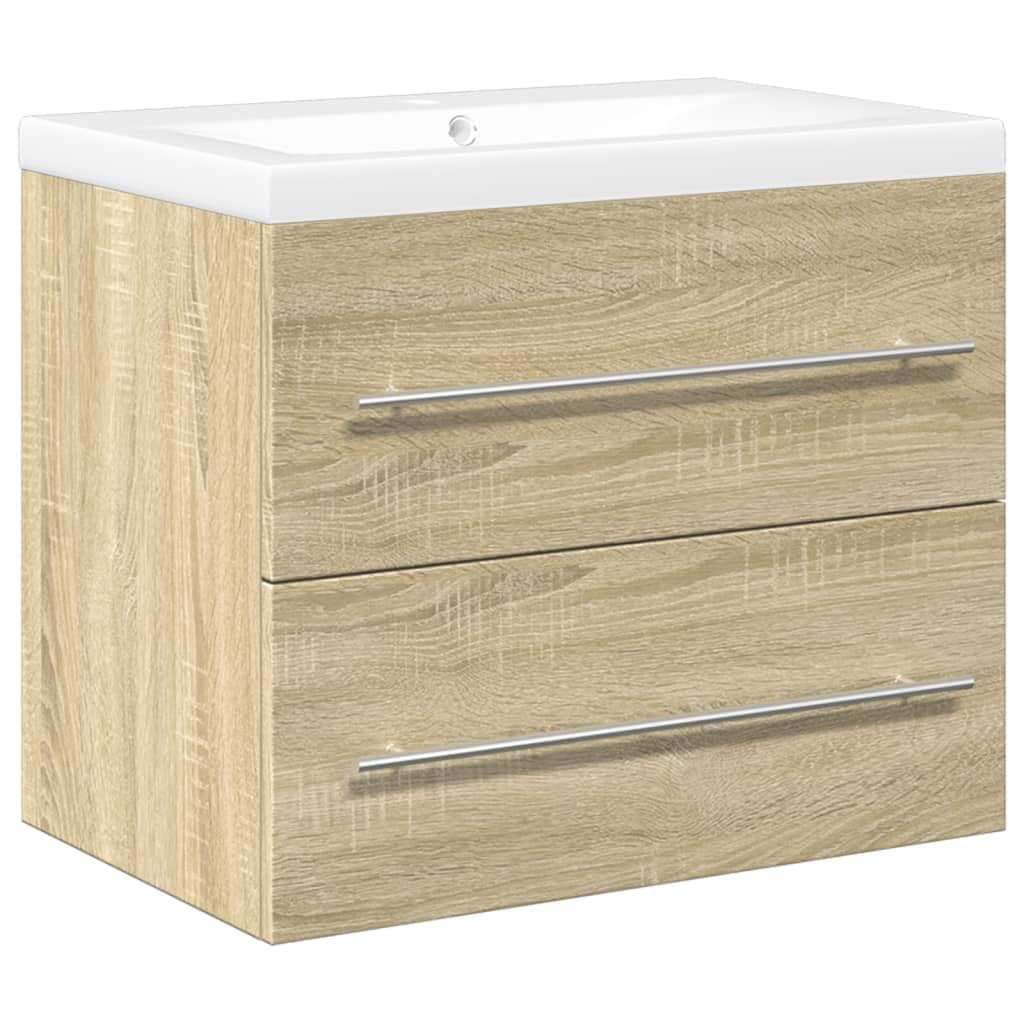 Mueble de baño de roble de 60 cm con lavabo cerámico blanco conjunto de 2 piezas