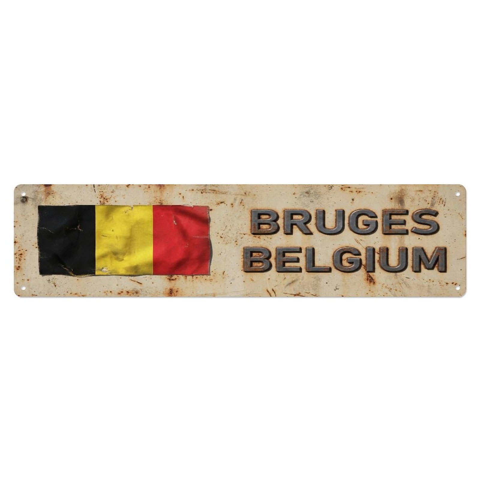 Metal Tin Sign Vintage Bruges Belgium Flag Decor Rustic Travel