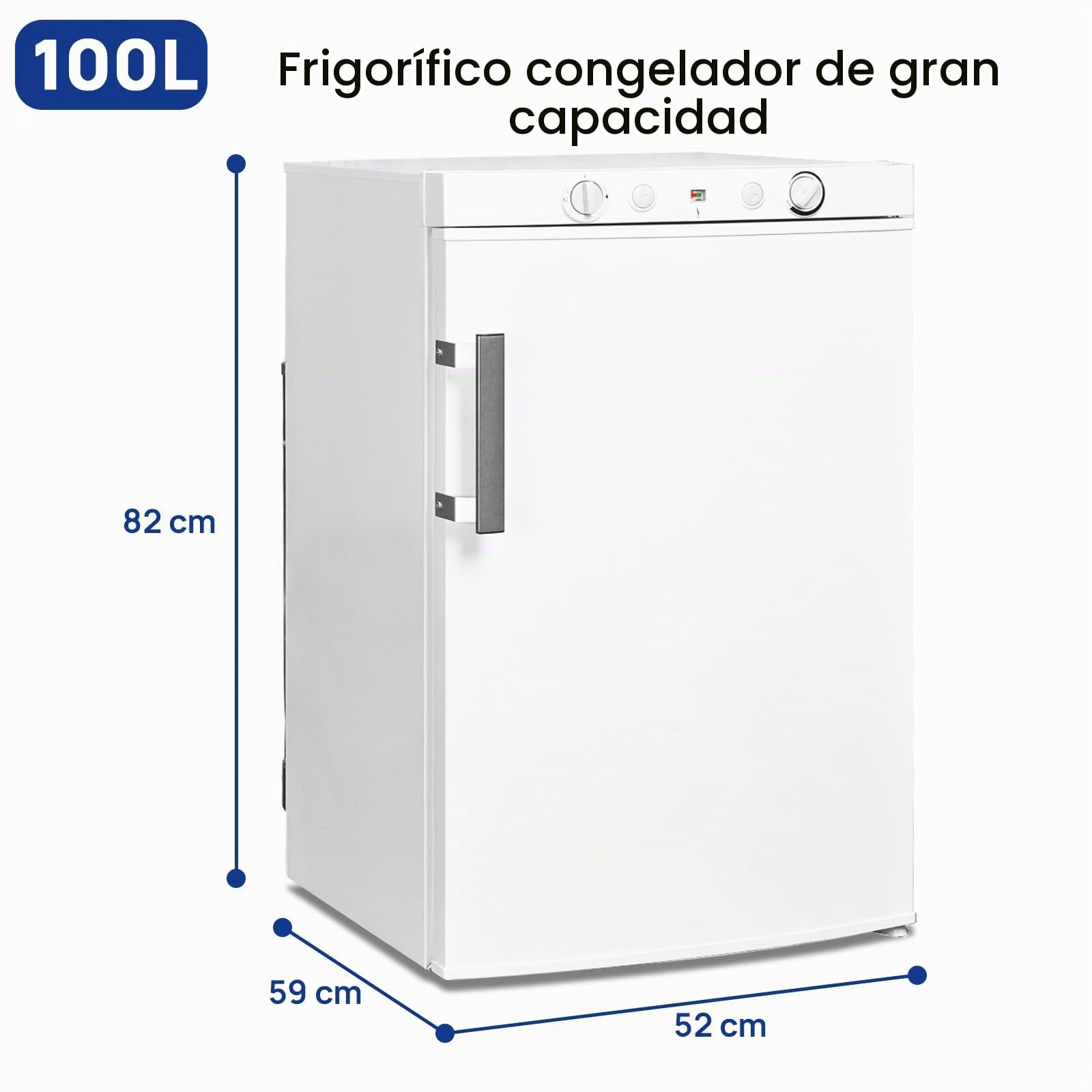 Smad Nevera Congelador Gas 100L, Propano 12V 230V, Nevera Camping Trivalente para Furgoneta Camper, Mobil Home, Garaje, Casas Rurales, Caravana, Puerta Reversible, Silencioso, Blanco