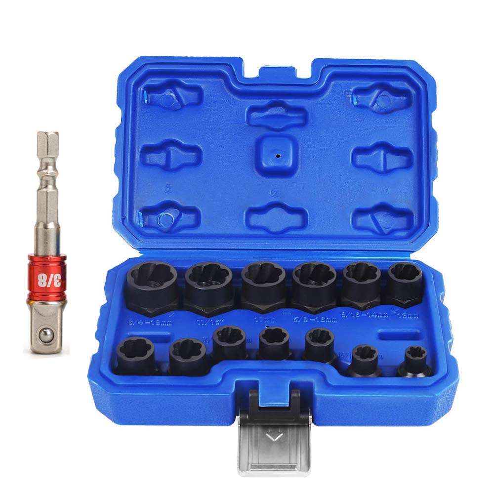 14 piezas extractor de tuercas de perno dañado por impacto juego de herramientas de enchufe con adaptador de tuerca de enchufe llave de tubo de extracción de tornillo de tuerca de perno