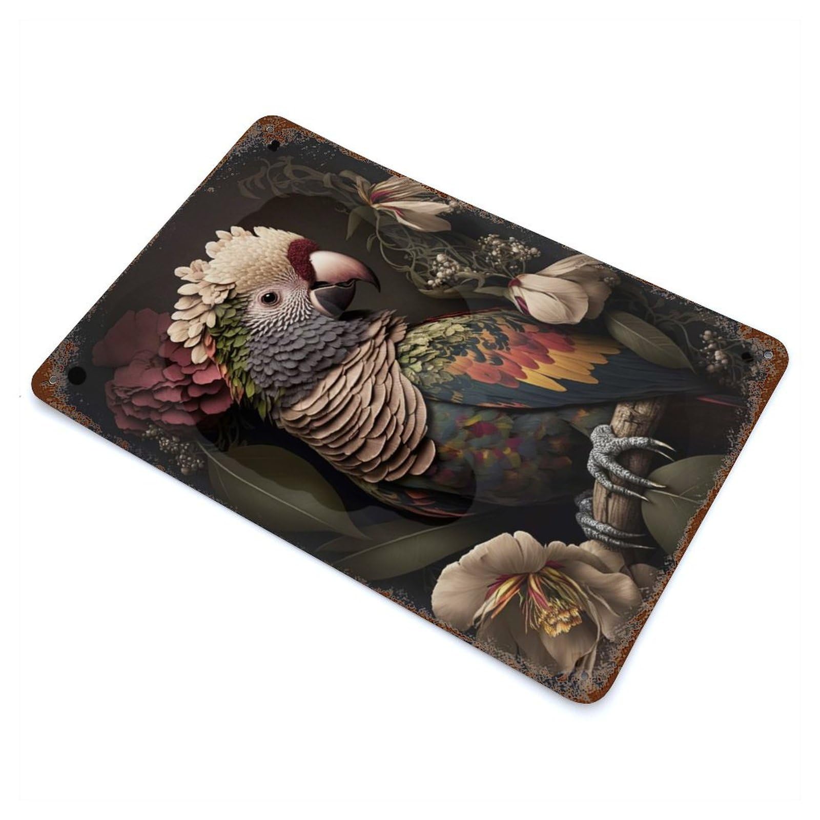 Rust Effect Parrot Vintage Rust Metal Sign 11.8"x7.9", Farmhouse Wall Decor for Basement, Hobby Room And Garage Decor