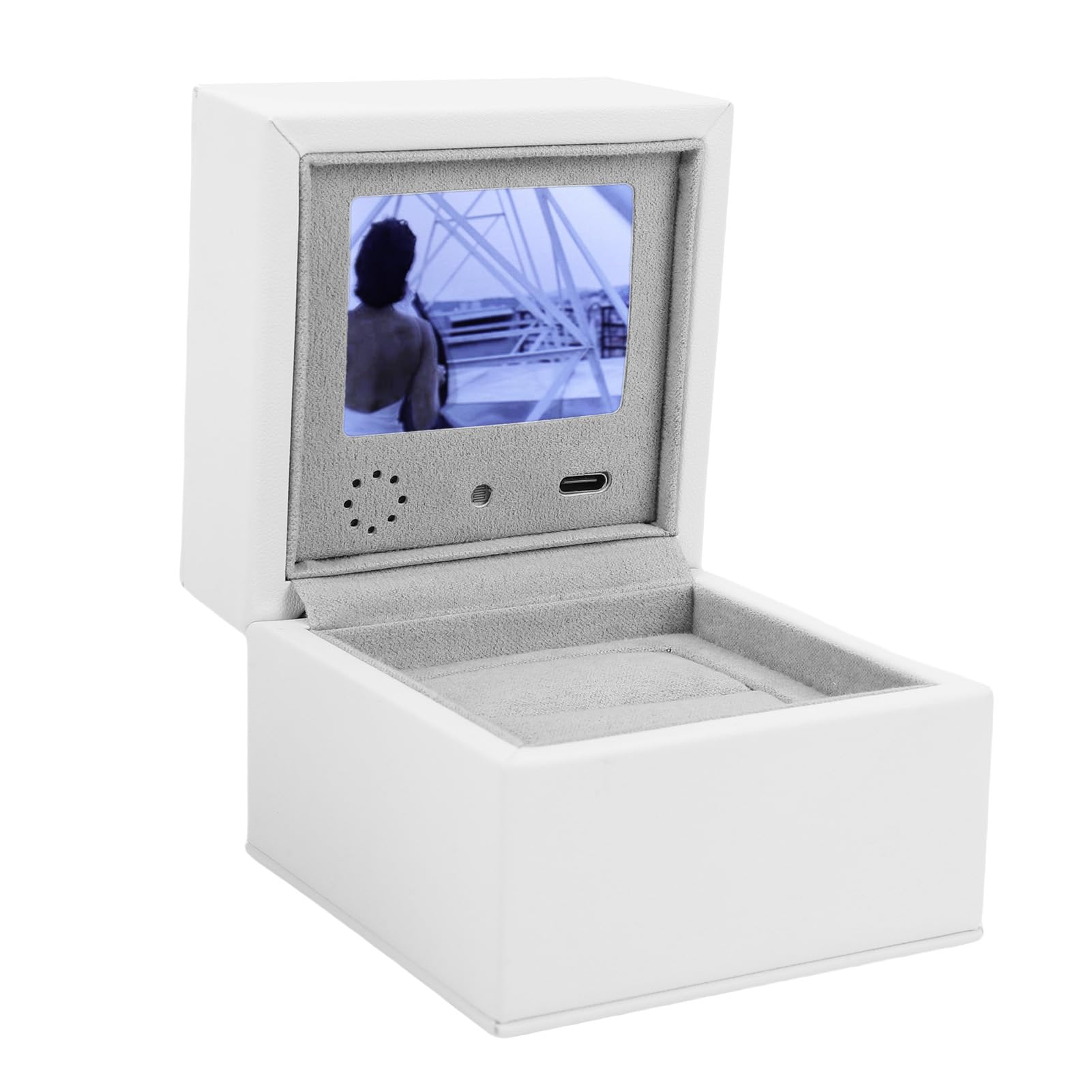 Drfeify Caja de compromiso con pantalla LCD con reproductor de vídeo, para una propuesta de boda inolvidable y aniversario, blanco