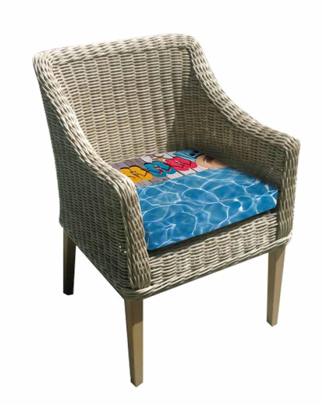 2 Pack Summer Slippers Waterproof Cushion Covers with Ties,Tropical Straw Hat Pool Wood Grain Outdoor Patio Chair Seat Furniture Cushion Slip Covers Replacement Slipcovers(Only Cover) 22