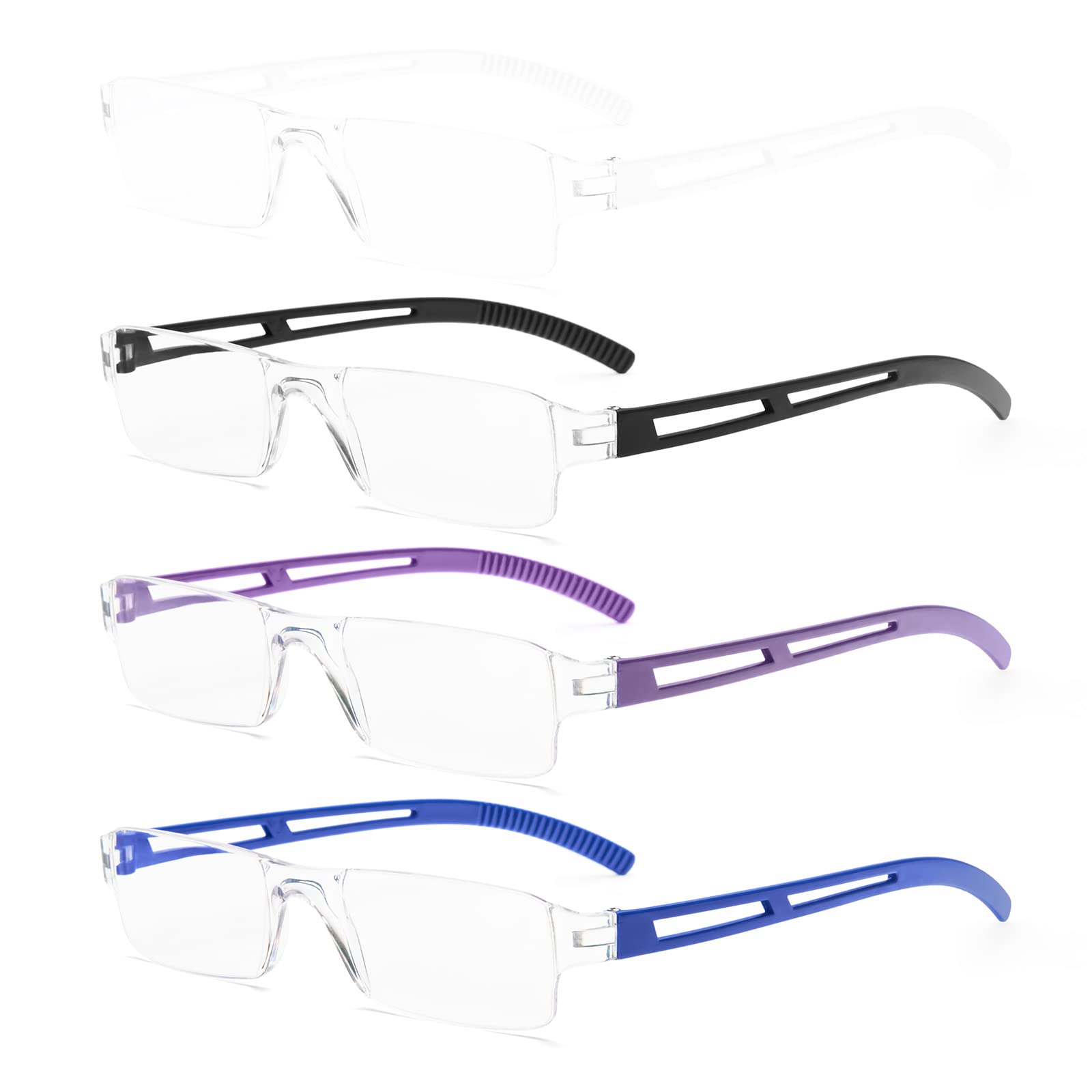 KoKoBin Rahmenlose Lesebrille Sehhilfe mit Blaulichtflilter Anti Blaulicht Lesehilfe für Damen und Herren (4 stueck, +2.0 Dioptrien)