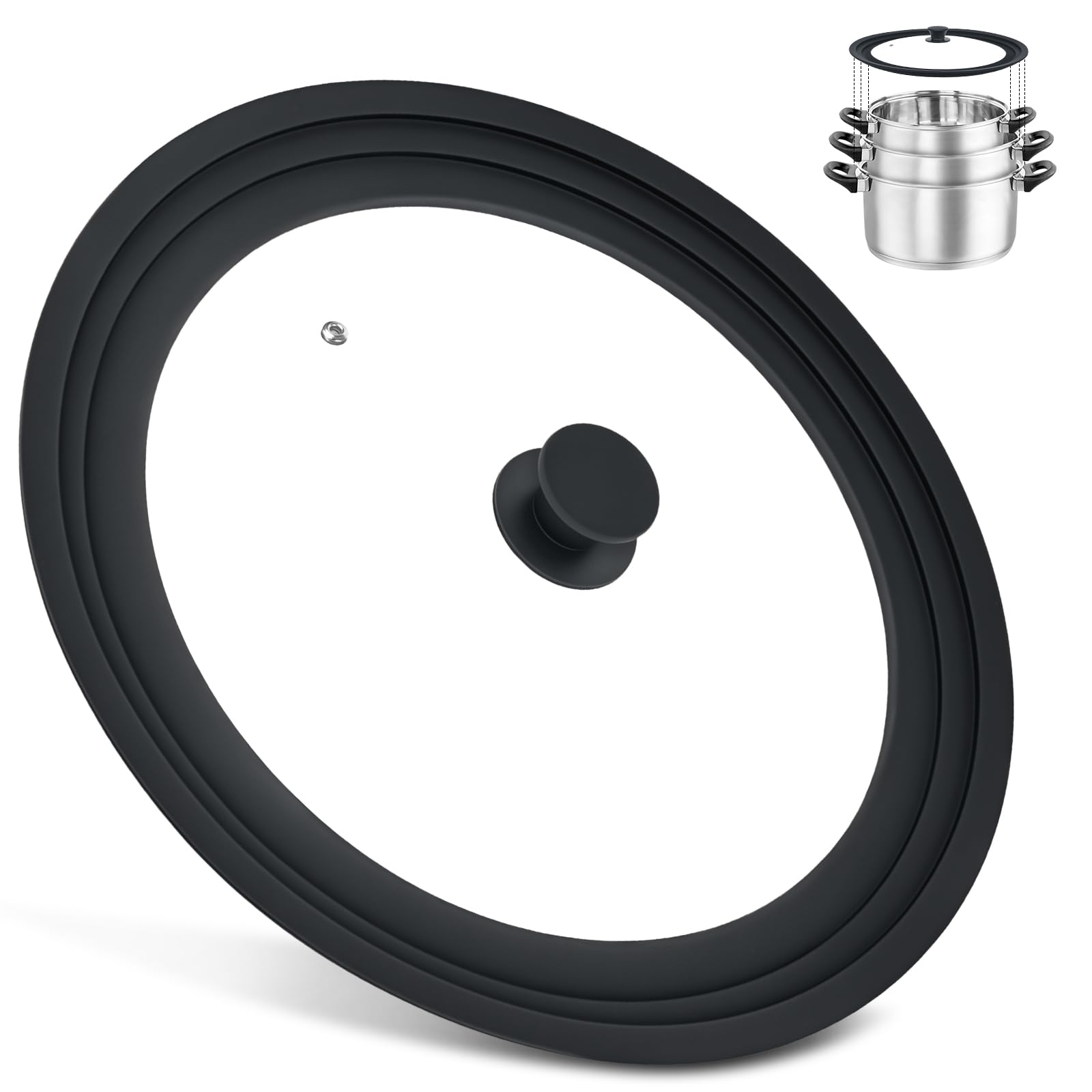 Extra Large Universal Lid Fits 13", 14", 15" Cookware - Silicone Replacement Pan Lid for Pots, Pans, and Skillets - Tempered Glass Pot Lid Cover for Frying Pans, Cast Iron, CrockPot