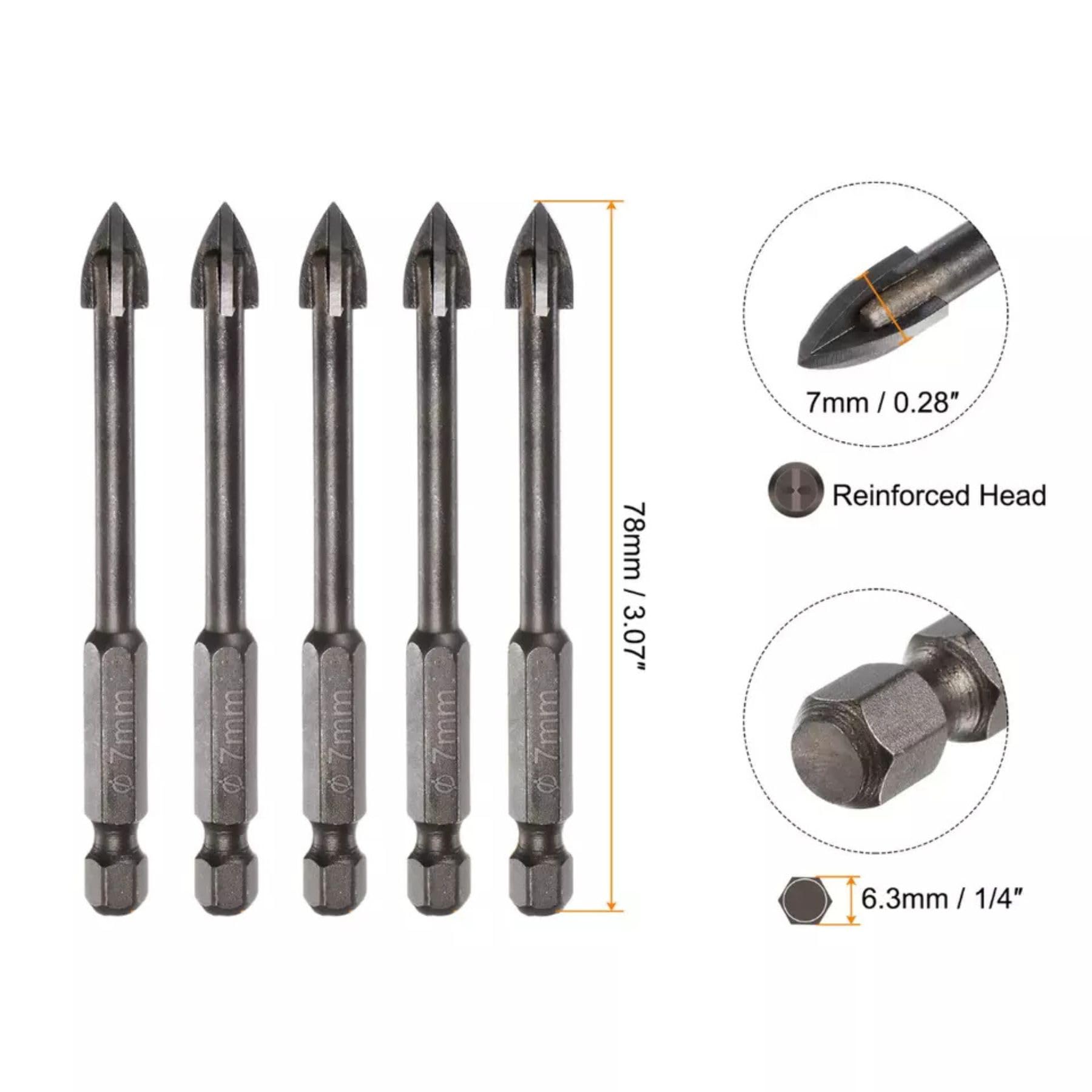 5pcs Titanium-Coated Masonry Drill Bits, Concrete, Ceramic Tile Triangle Tip Drill Bits with 1/4" Hex Shank for Mirror Tile - Image 2