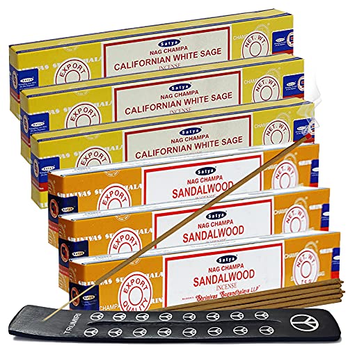 White Sage Sandalwood Incense Sticks & Holder Bundle Variety Pack