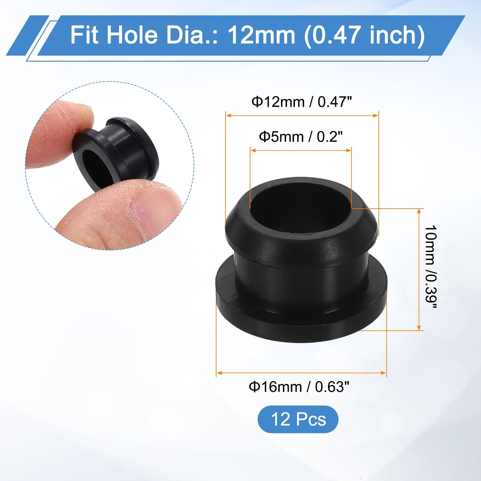 QUARKZMAN 12Pcs Passacavi In Gomma Adatti Foro Da 0.47" (12mm) Diametro Interno 0.39" (10mm) H 0.2"(5mm) ID Passacavi A Bombetta In Gomma Siliconica Guarnizione Per Scatole, Nero