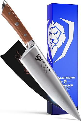 Dalstrong Cuchillo de chef  8 pulgadas  Serie Gladiator  Acero alemán forjado de alto carbono  Mango de ABS naranja  Cuchillo de cocina de espiga disponible en Yaxa Peru