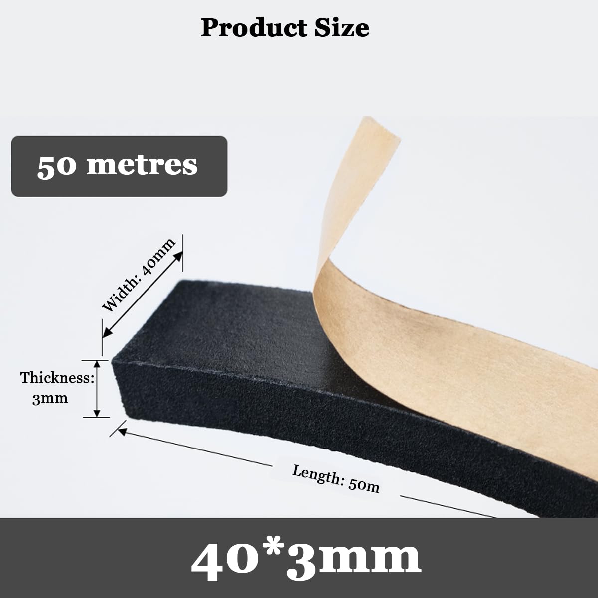 Burlete Ventana Sello Autoadhesivo De Espuma EPDM Insonorización Aplicado A Varios Sellos Domésticos Longitud: 50 M,40mm*3mm