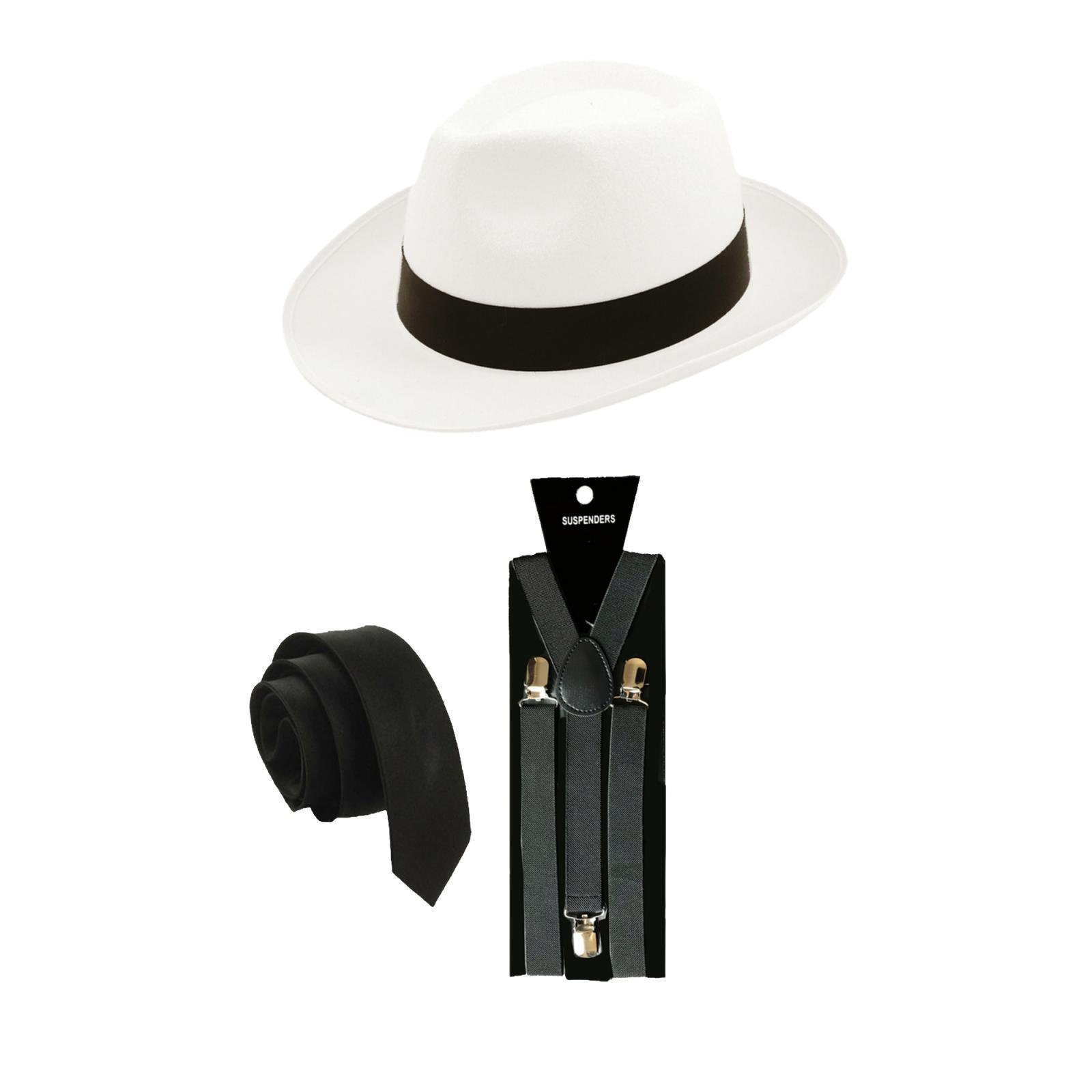 SoWest Men's Gangster 1920s Fancy Dress Costume – 3-Piece Set with Hat, Full-Size Tie, and Adjustable Braces | Roaring Twenties Outfit for Parties, Cosplay, Halloween