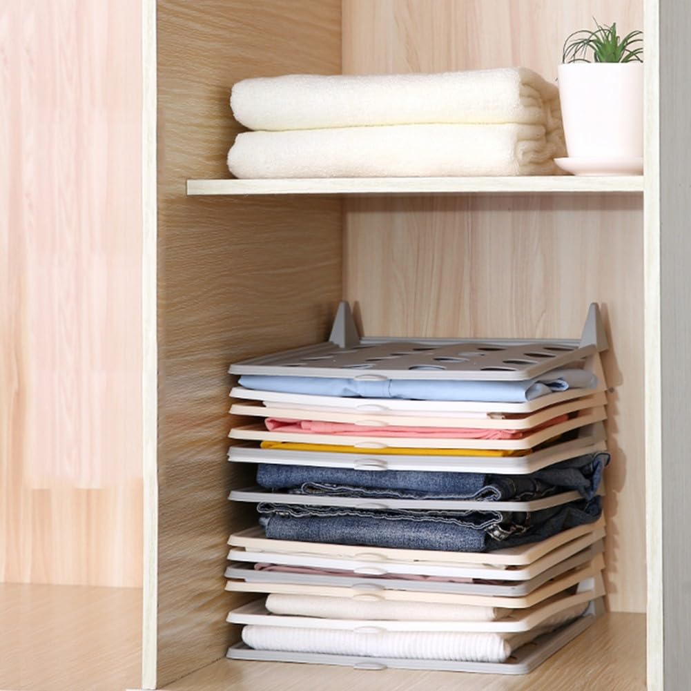 Bandeja organizadora de ropa de 10 capas: tabla plegable apilable de polipropileno para ahorrar espacio en el armario, almacenamiento ordenado para camisetas, vestidos, jerséis, gris