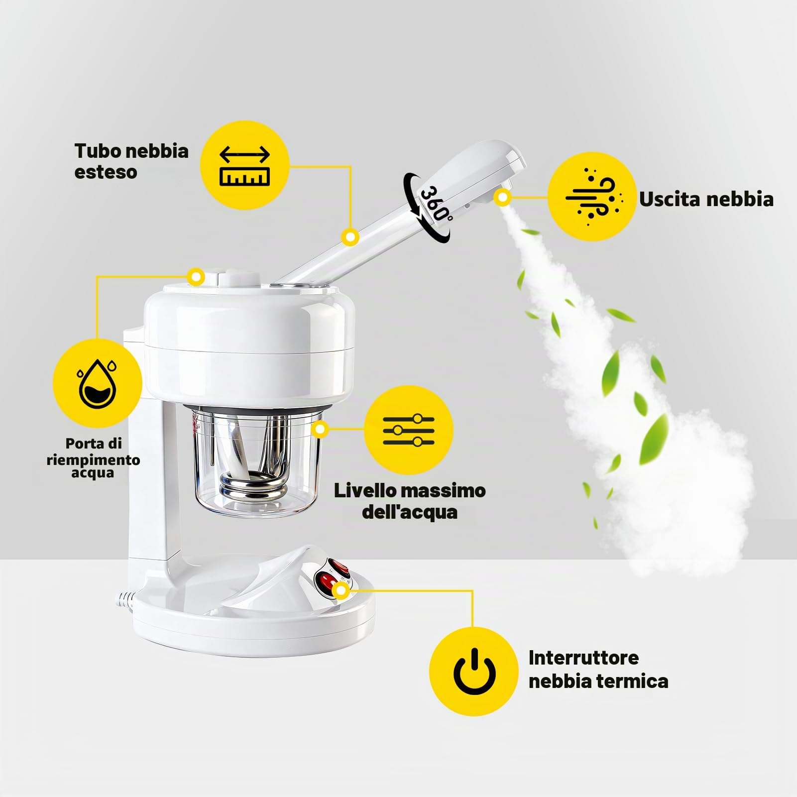 Vaporizzatore Facciale, Umidificatore Idratante, Vaporizzatore Viso per Salone Spa, Facciale Sauna Portatile Cura Personale della Pelle SPA (EU)
