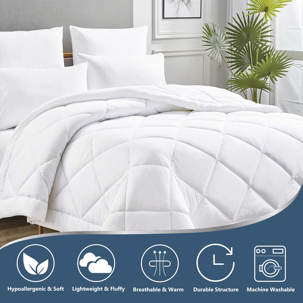 CozyLux Piumino Letto Una Piazza e Mezza 200x200 cm per 4 Stagioni, Piumone 200x200cm in Microfibra 300 g/m² Autunnale Invernale, Trapunta in Microfibra Morbida e Traspirante, Bianco