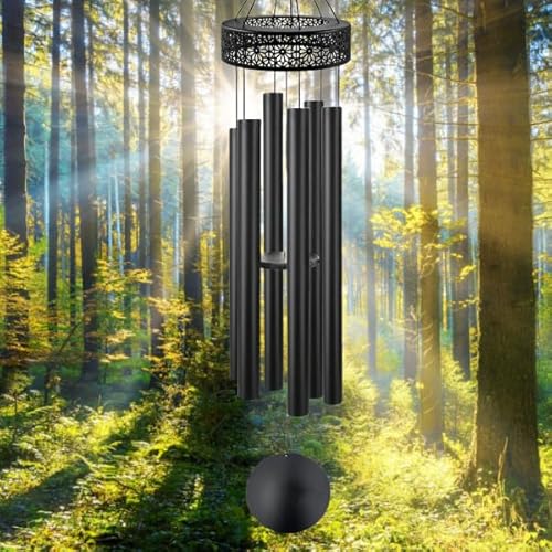 ASTARIN 60'' Deep Tone Wind Chimes for Outside -Extra Large Windchimes with 6 Heavy Tubes, Memorial Wind Chimes Outdoor for Garden Hanging Décor,Sympathy Gifts, Black 60“-Black