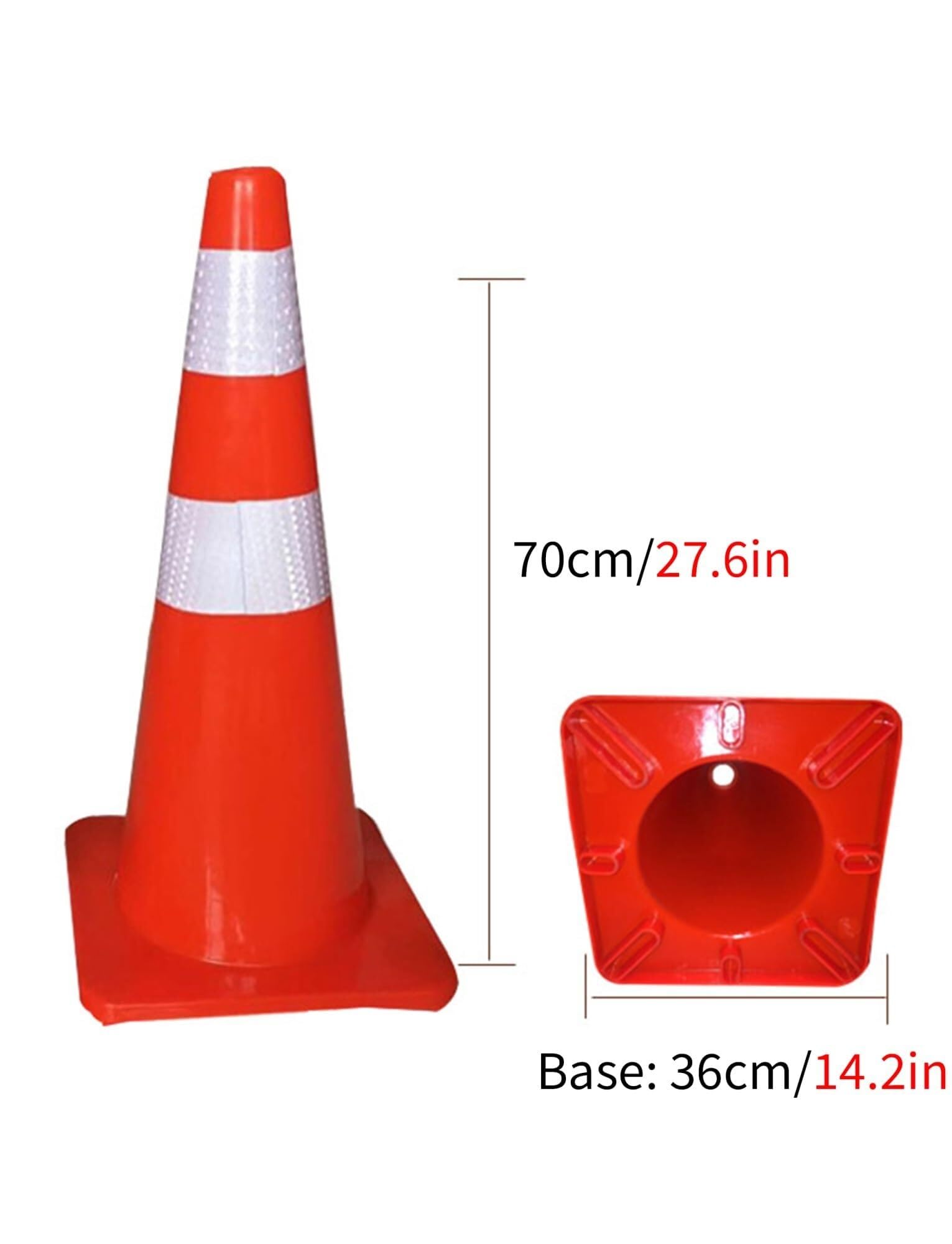 Conos de Seguridad con Tiras Reflectantes para señalización de peligros en Obras, aparcamientos y Carreteras, PVC Comercial, Juego de 4