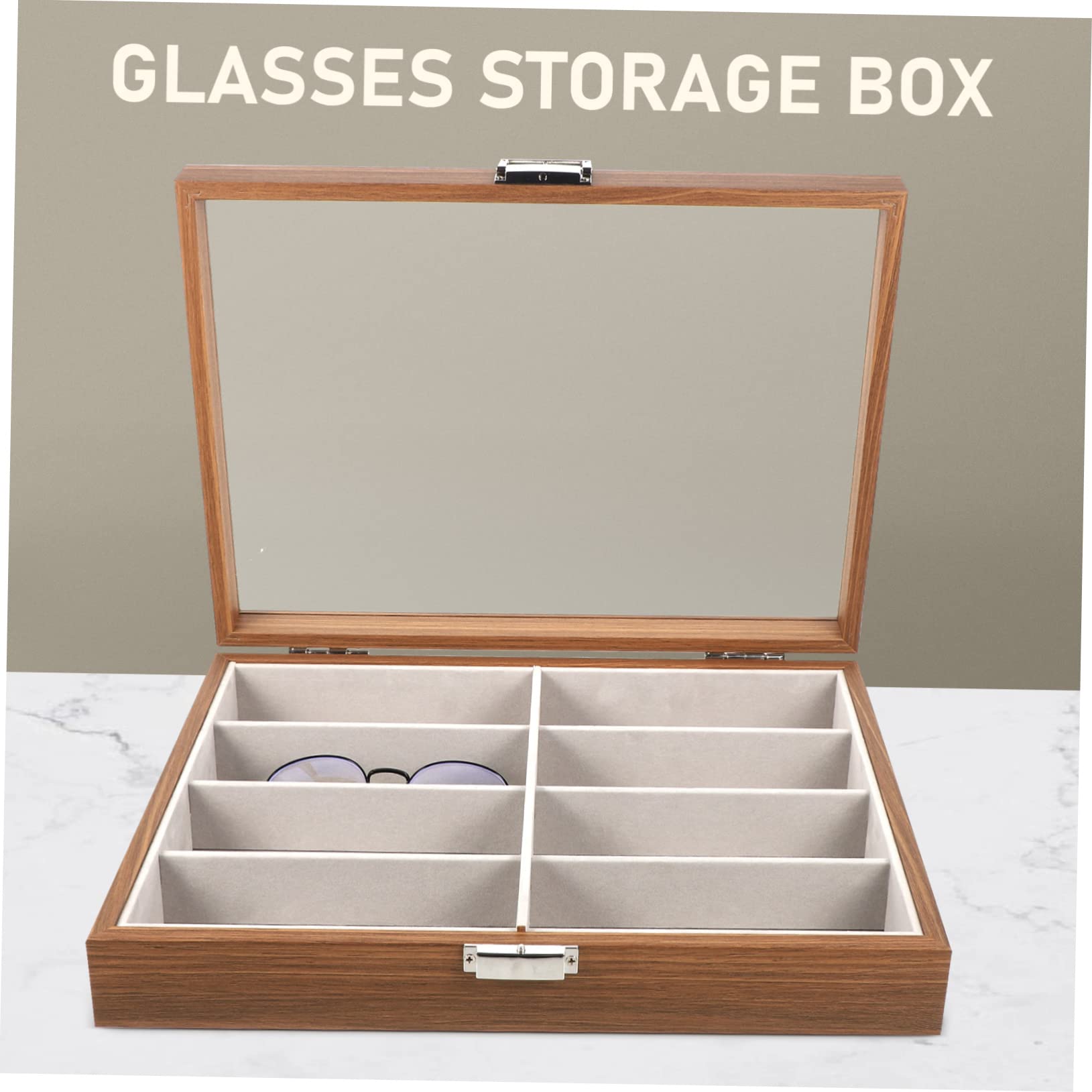 Zerodeko Organizer Porta Occhiali in Legno con 8 Scomparti e Interno in Velluto, Scatola Portaocchiali da Viaggio con Finestra Trasparente, Custodia Porta Occhiali da Sole Portatile