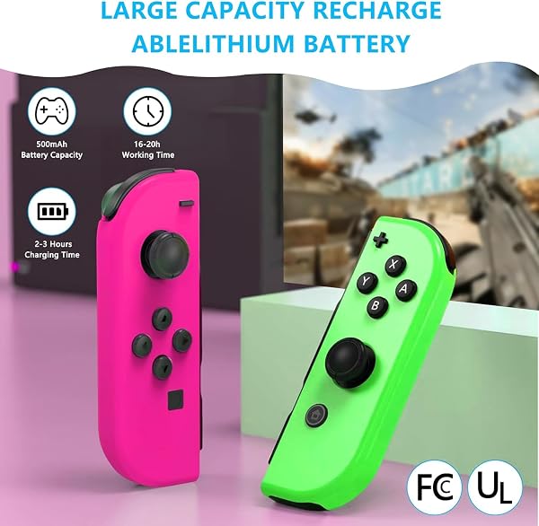 L/R Switch Joycons Controller Sostituzi per Switch/Lite/OLED Console, Doppia vibrazione, Giroscopico a 6 assi, Sveglia, Controlli del movimento, Supporto dello schermo Switch Sport-Pink&Green - 2