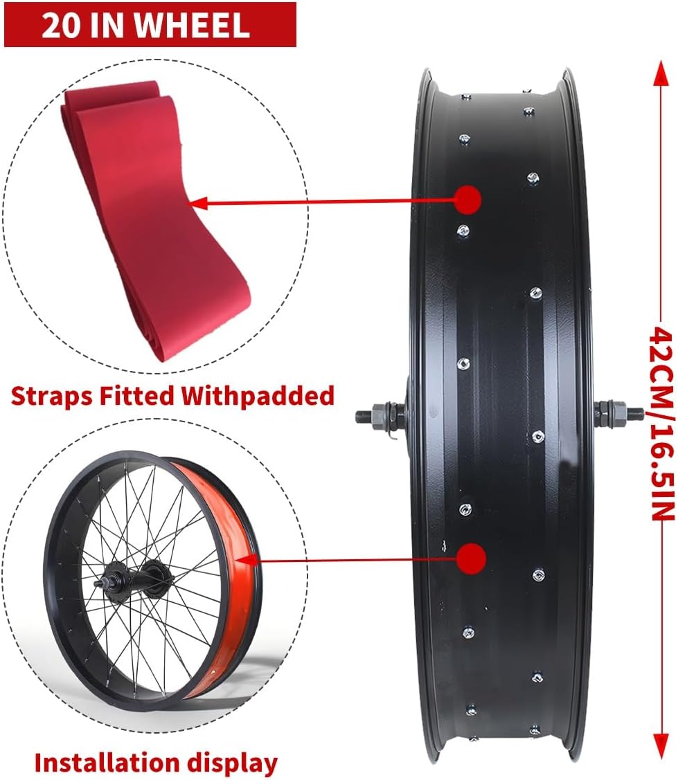 Snow Bike Wheel Set 20/24/26X4.0-4.9'' Fat Bike Wheelset Ebike Beach Bikes Front Rear Wheel Aluminum Alloy Rim 36H Disc Brake Hub Quick Release 135mm/195mm for 7-12s Cassette