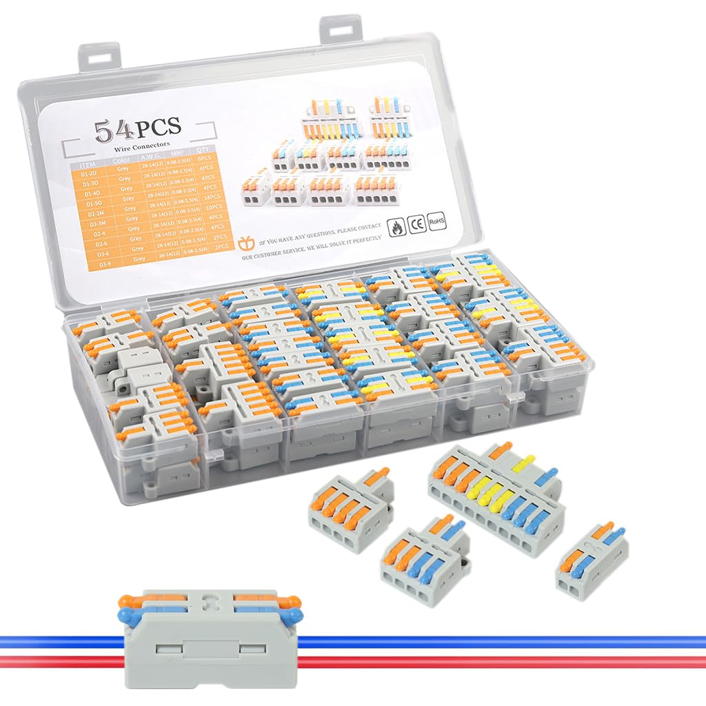 Serplex 54Pcs Wire Connector, Cable Connectors Kit with 10 Types Assorted Wire Connector Kit Universal Quick Wiring Connector for AWG 28-(14)12 Safe Fire Retardant Cable Connectors (B0CPLQ89TY) Amazon Price History, Amazon Price Tracker