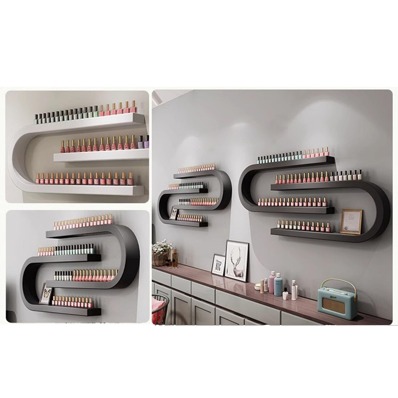 Scaffale Portasmalto a Forma di U, Organizer da Parete, Scaffale per Smalti, Vetrina per Cosmetici, Rossetti, Profumi, Vernici, Inchiostro per Tatuaggi, Olio Essenziale