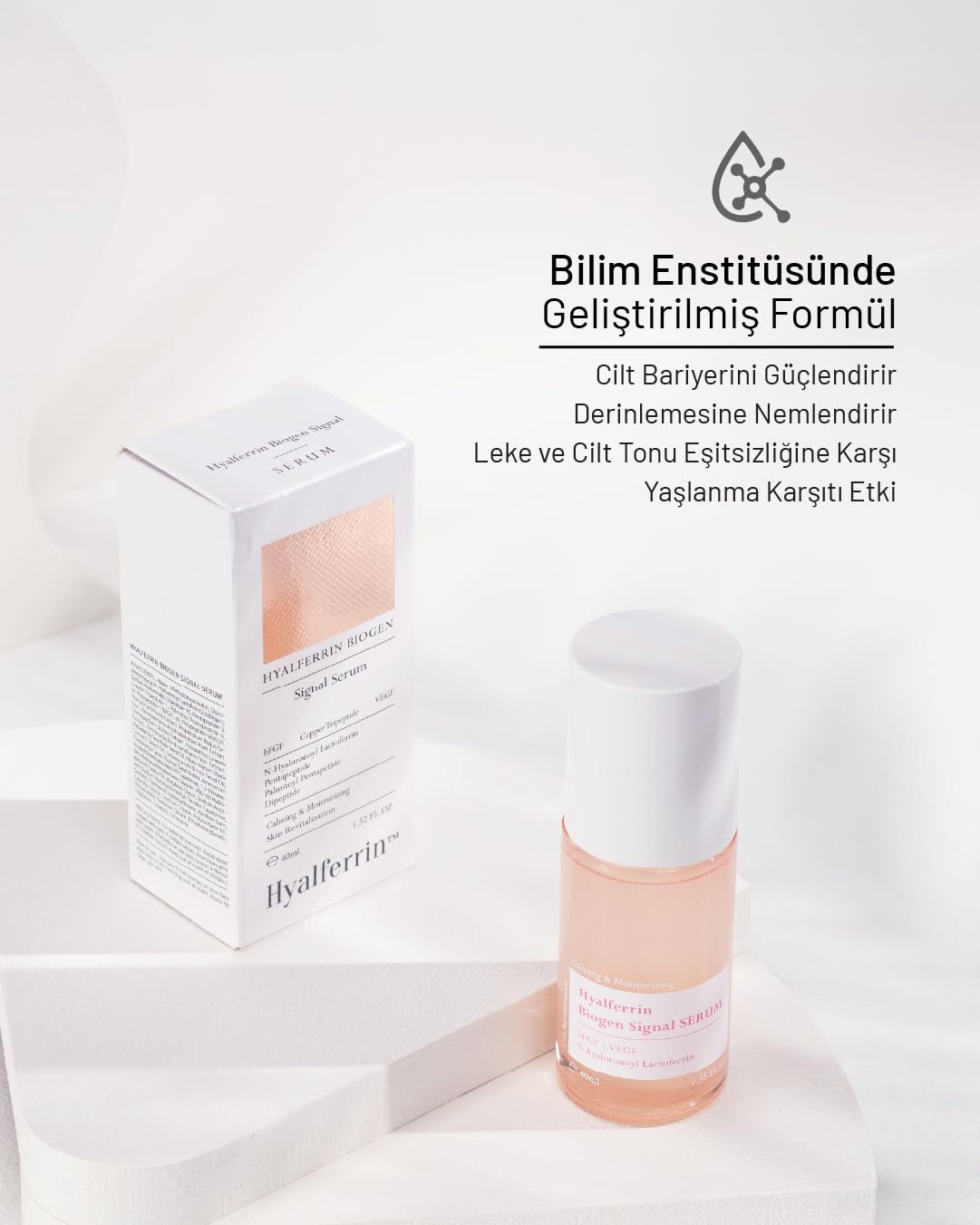 Hyalferrin Biogen Signal Serum, Cilt Sorunlarına Karşı Etkili, Bariyer Güçlendirici, Nemlendirici ve Yatıştırıcı Serum, Hassas ve Tüm Ciltler İçin, 40 ml - Ovaco