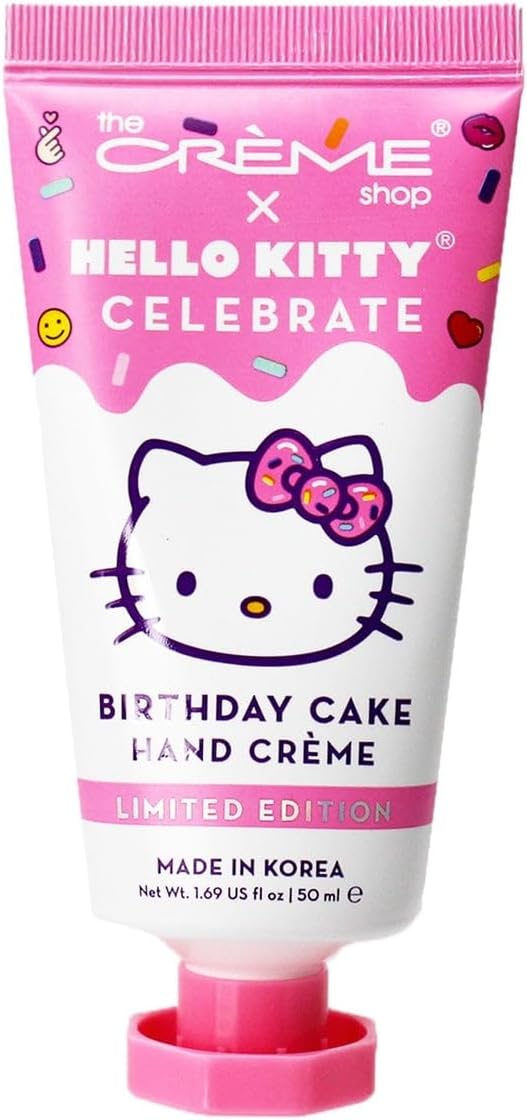 x Sanrio Hello Kitty Moisturizing Hand Crème - Indulgent Shea Butter and Vitamin E Formula for Soft Smooth Hands (Birthday Cake)