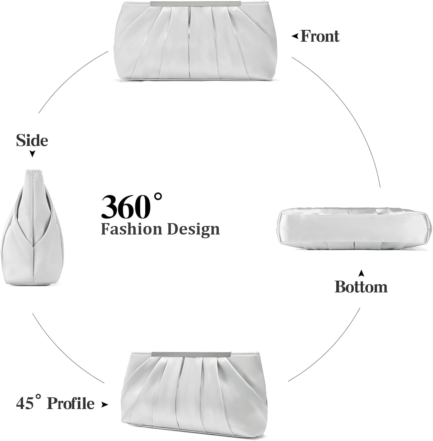 Clutch Purses for Women Evening Bag Elegant Pleated Satin Formal Handbag Simple Classy Purse - Image 7