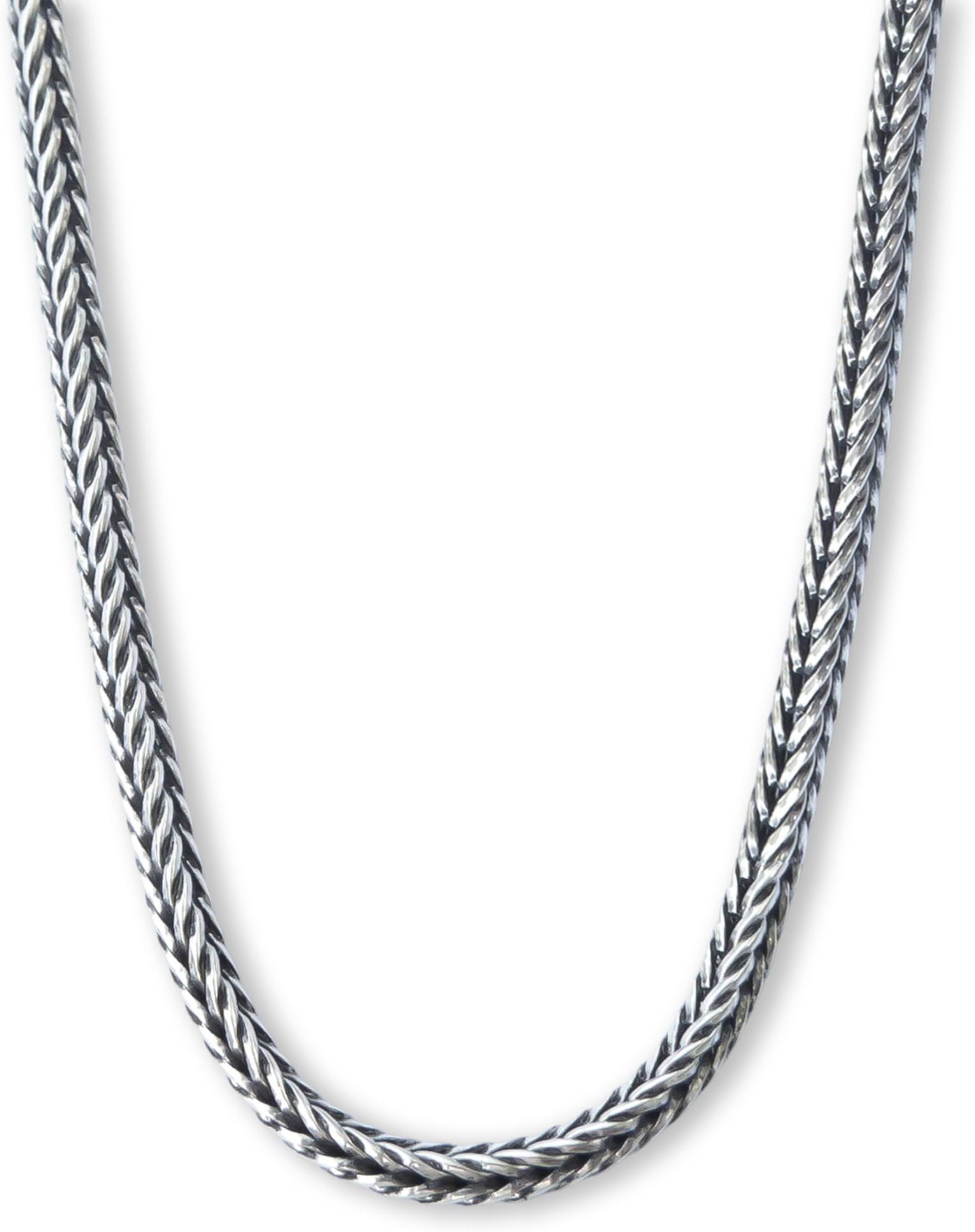 Solid 925 Sterling Silver Foxtail Chain Necklace, Width 1.5mm - Oxidized Non-Tarnish Unisex Snake Design Wheat Chain Necklace for Men Women 17.7" 19.7" 21.6" 23.6" Inch - Handmade
