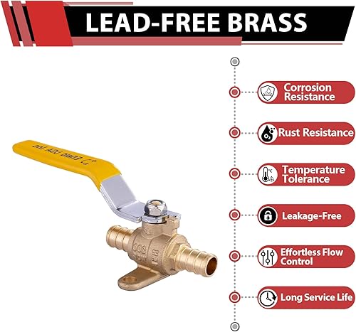 Miniatura 3 de EFIELD Válvula de bola de cierre de puerto completo de latón Pex de 12 pulgada con oreja de caída
