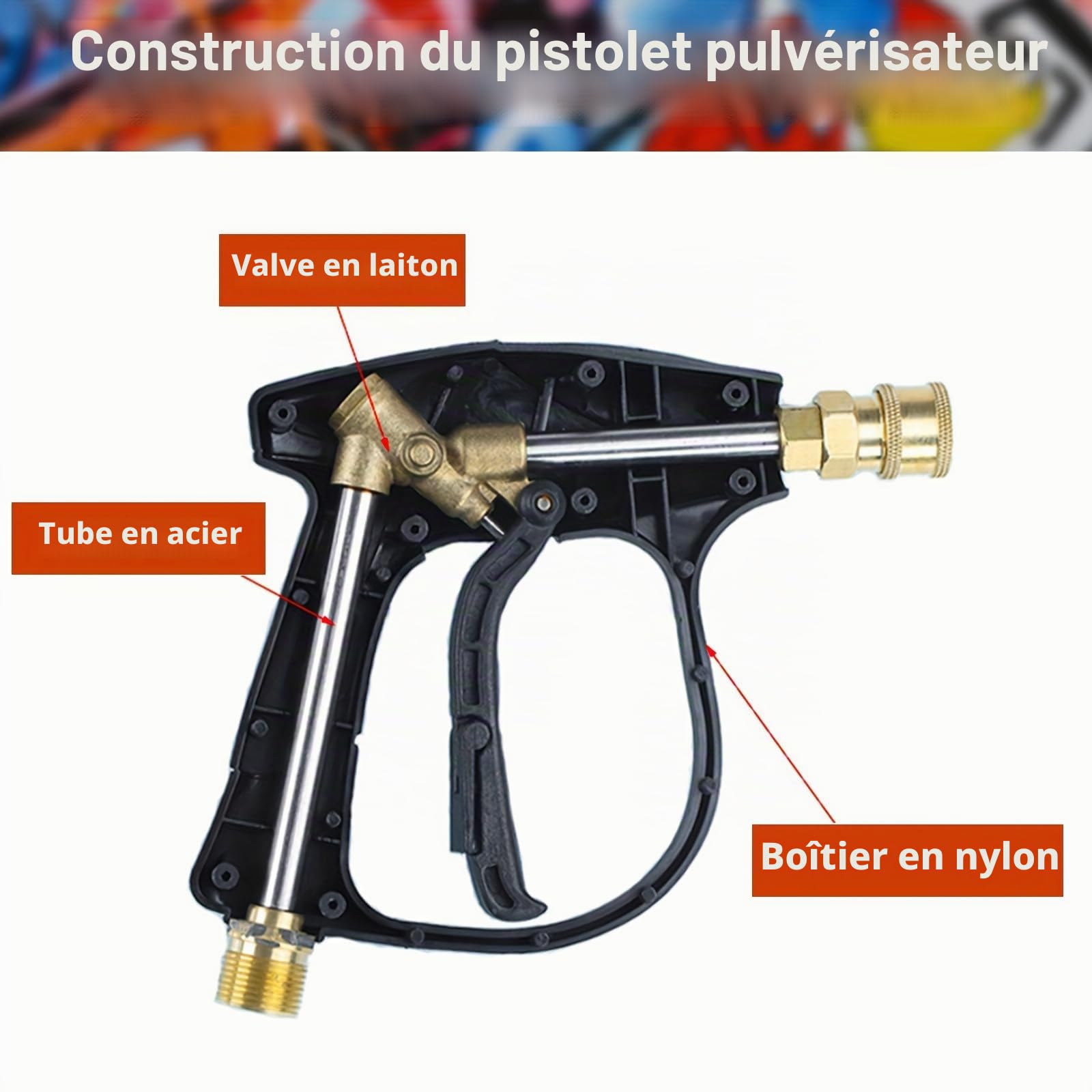 BEAR FORCE Pistolet pulvérisateur M22 ID14MM rapide 6,35 mm, 5 embouts, support buse, convertisseur, lavage voiture
