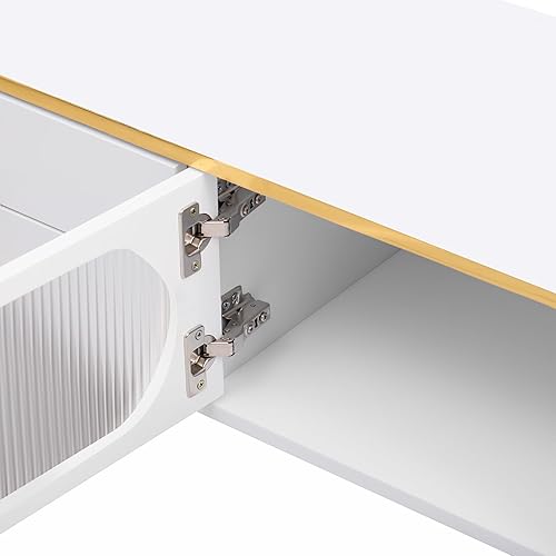 Miniatura 7 de LUMISOL Moderno soporte de TV para TV de 65, 70, 75 pulgadas, mesa consola multimedia con 4 cajones y puertas de cristal, centro de entretenimiento