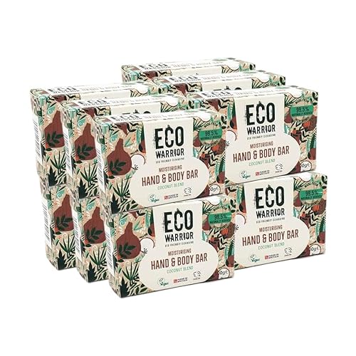Eco Warrior Moisturising Body & Hand Soap Bar (12 x 100g) | Vegan, Natural, Cruelty Free, Eco Friendly, No SLS or Parabens | Richly Nourishing Coconut Blend and Pure Essential Oils Including Vanilla