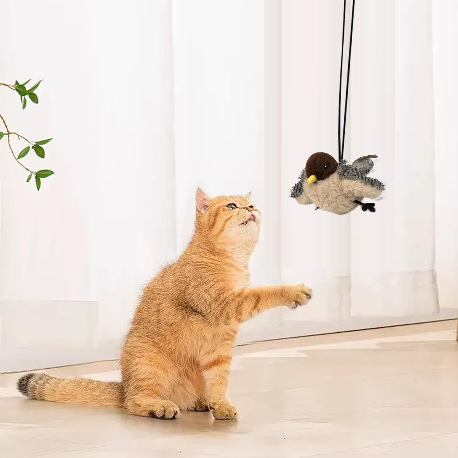 Juguetes para gatos recargables, gorrión, hierba gatera, juguete interactivo para gatos con chirrido, juguete realista activado por tacto para gatos, gatitos, ejercicio (pájaro con control remoto)