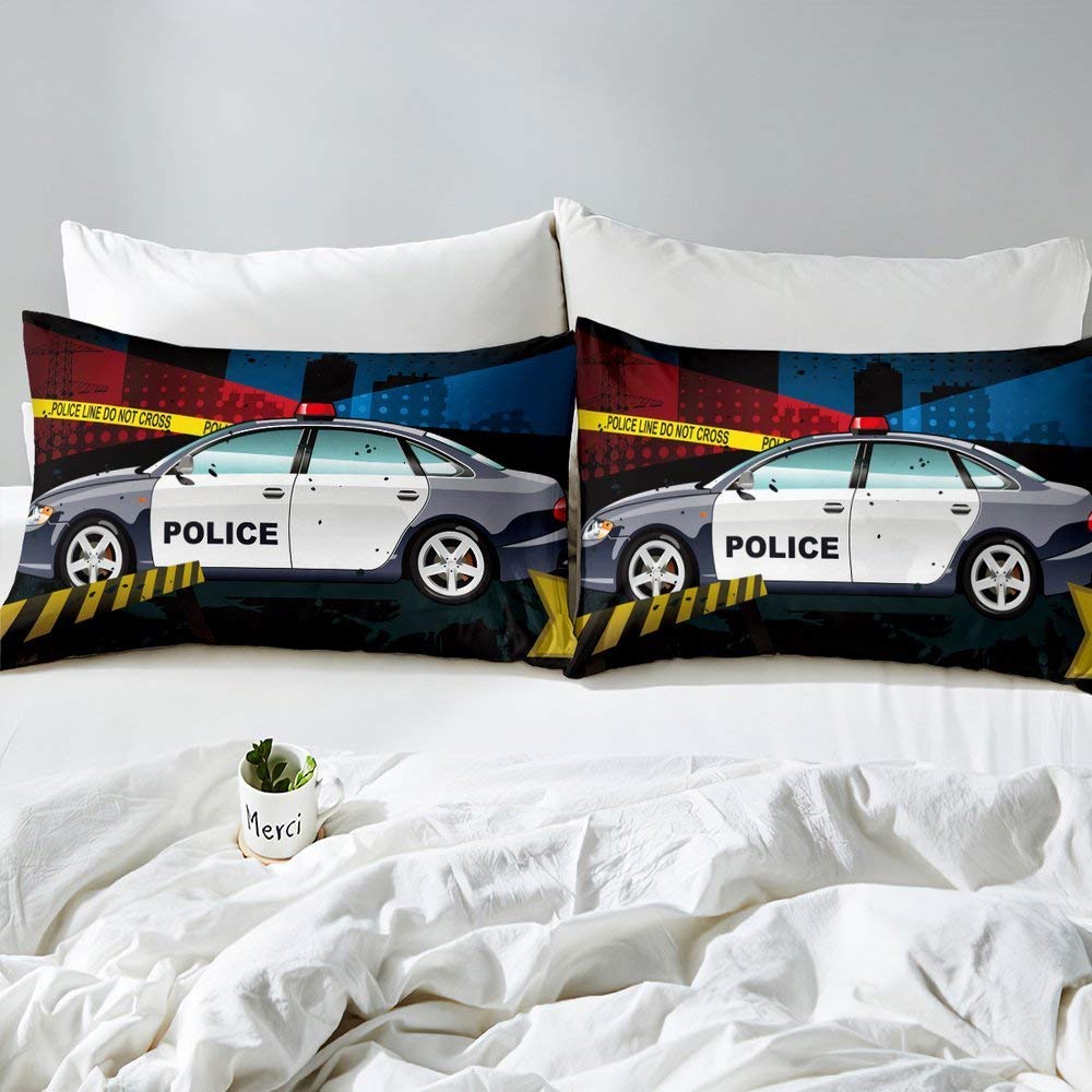 Erosebridal Police Car Comforter Cover Queen Size Policeman Bedding Set for Kids Boys Teen Emergency Responder Vehicles Duvet Cover Detective Theme Bedspreads Cover with 2 Pillow Cases Bedroom Decor
