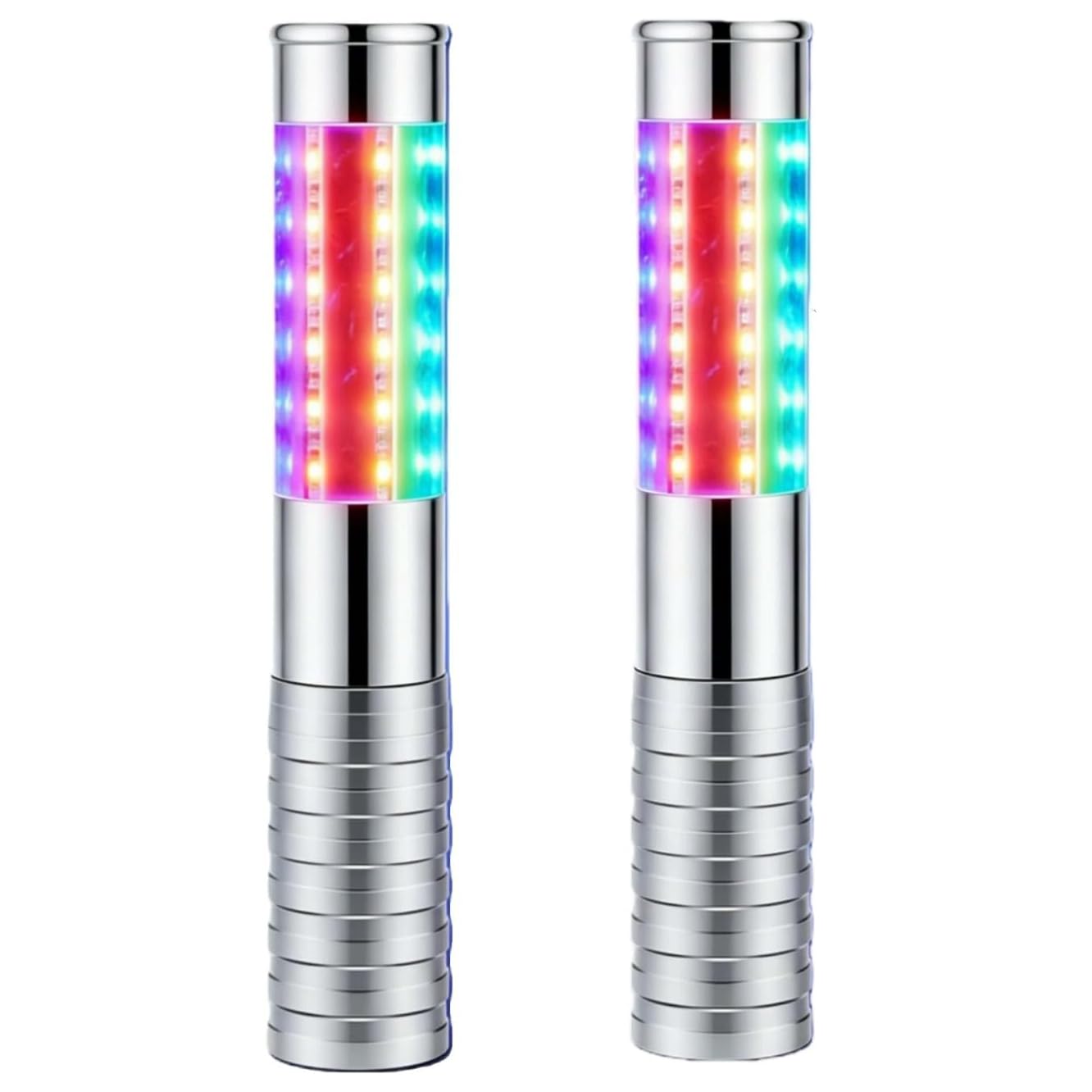 PIRO89 - LED stroboscopici per servizio di bottiglie, PILA ricaricabile, luce a mano, lampada luminosa a LED fluorescente (ARGENTO). 2 pezzi con EFFETTO multicolor.