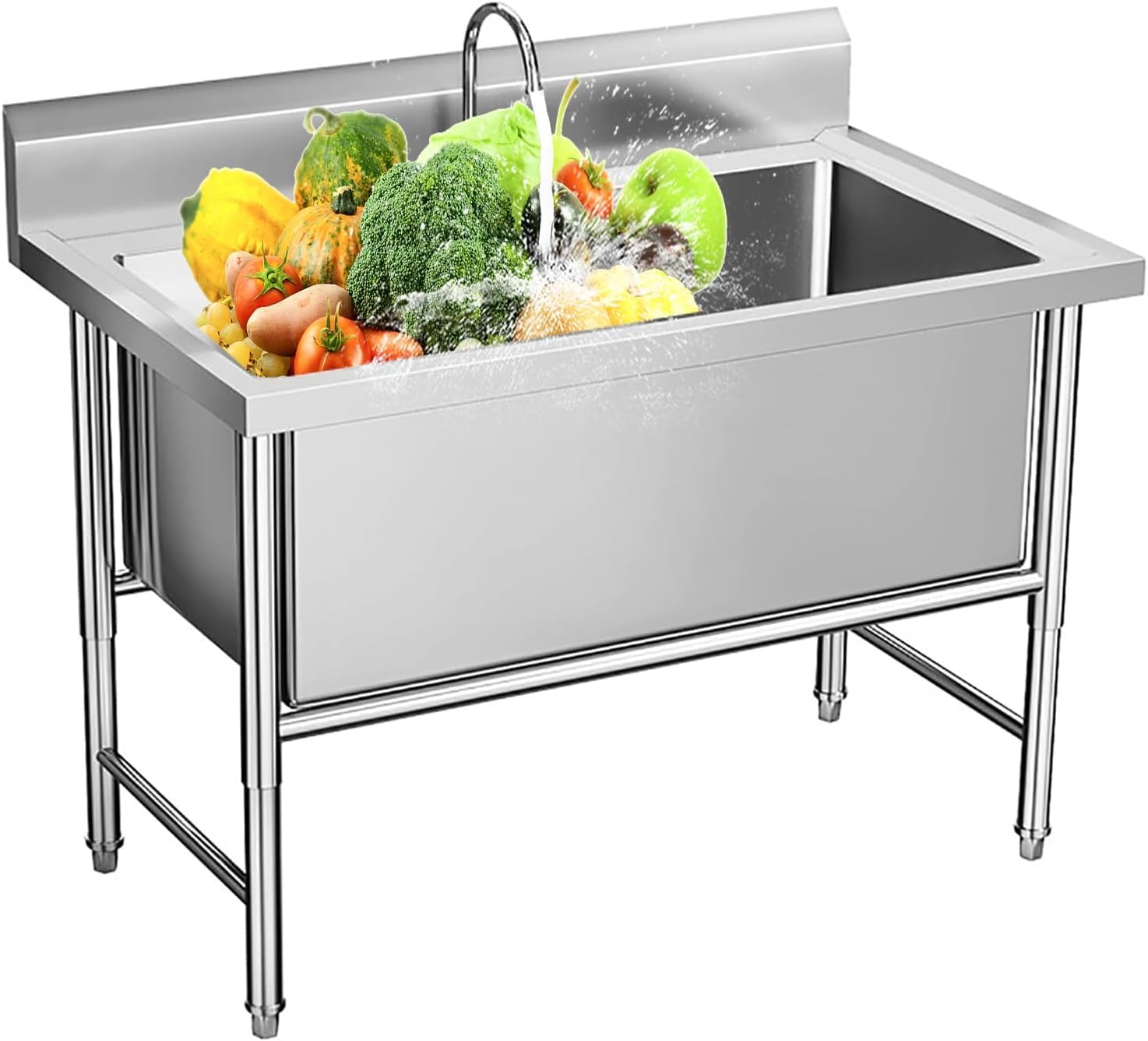 40 Inch Stainless Steel Commercial Sink Outdoor Free Standing Fregaderos De Cocina Modernos With Hose Hook Up Single Bowl Utility Sinks For Garage,Restaurant,Shop,Laundry Room,Kitchen,Farmhouse