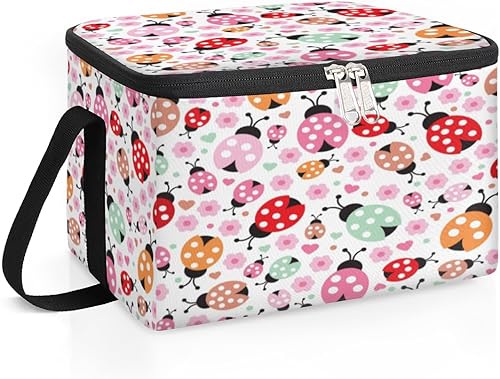 Miniatura 2 de QsirBC Bolsa de almuerzo aislada con diseño de mariquita colorida, para mujeres, reutilizable, bolsa cuadrada de comida para adultos y hombres,