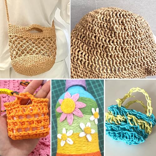 كامال خيط رافيا لاكياس الكروشيه، سلك ورقي مضفر 2 ملم × 300 متر، خيط رافيا ناعم للحياكة وشنطة الحياكة وقبعة الشاطئ والحرف اليدوية (بني فاتح)