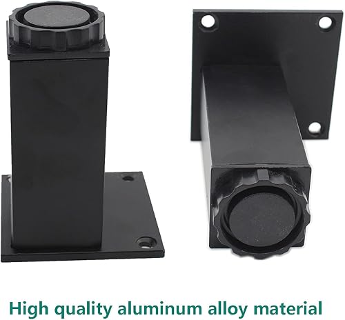 Miniatura 3 de Paquete de 4 patas ajustables para muebles, 3.937in4 pulgadas, patas de soporte de aleación de aluminio negro, patas de repuesto resistentes para