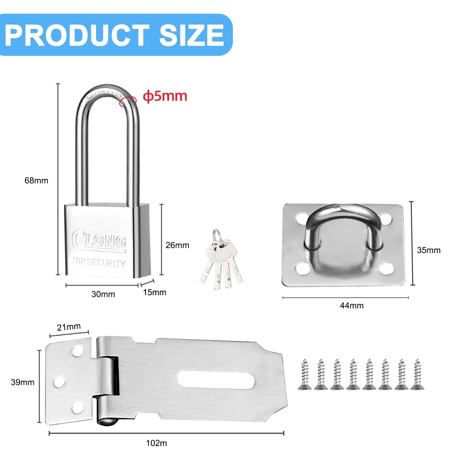 3-Inch Heavy-Duty Door Hasp & Staple Lock with Keys - 90-Degree Latch Clasp for Gates Sheds, Gardens, Bedrooms - Image 2